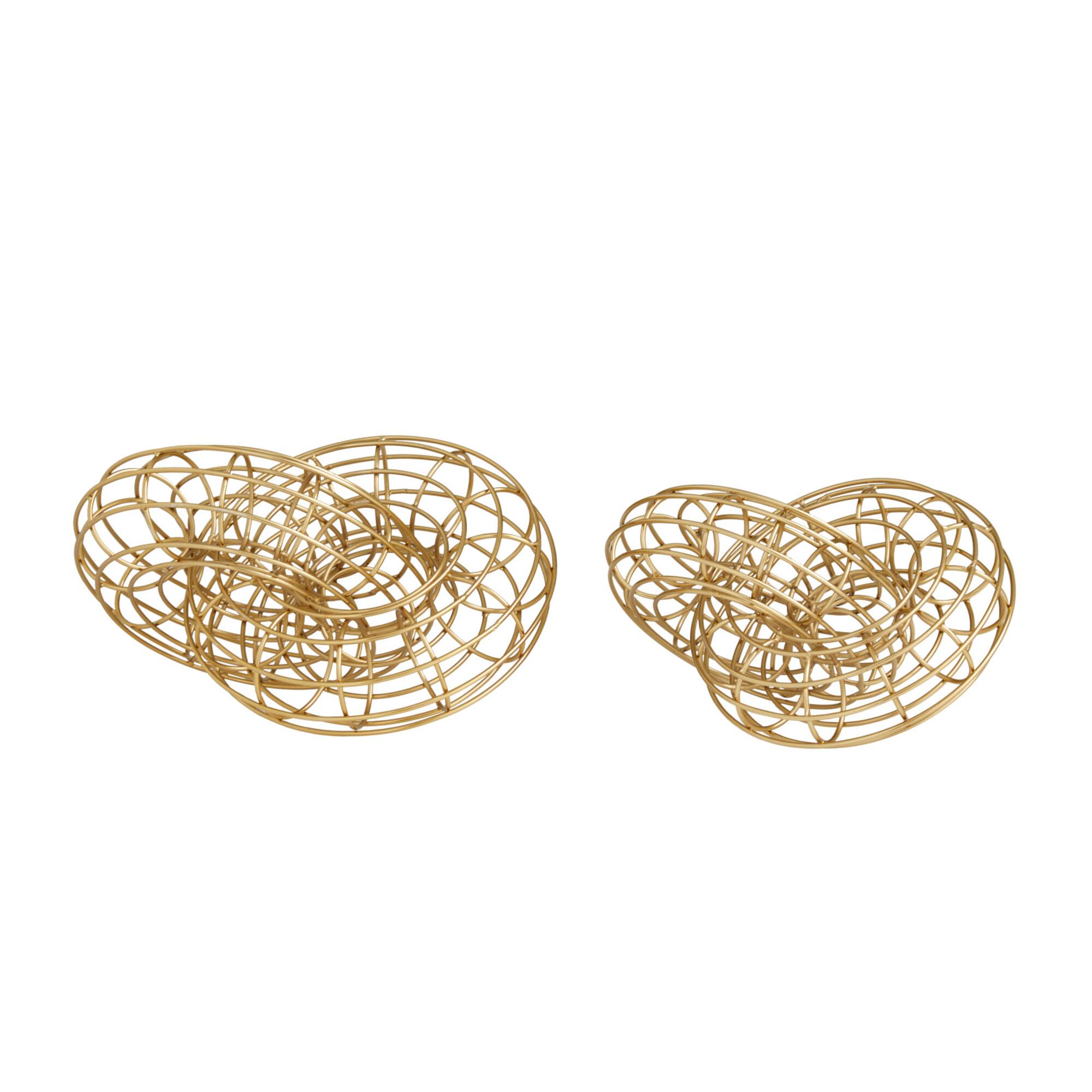 Set of 2 Gold Metal Contemporary Sculpture, 7" x 12" x 8"
